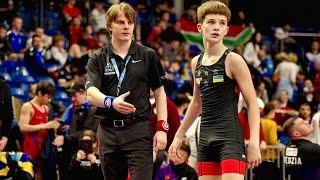 U15 Petro Karlanhach (UKR) vs Giorgi Khoshruashvili (GEO) 44kg. Freestyle boys youth wrestling.B-cam