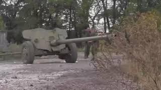 DNR T-12 gun (100 mm) in action, Second Battle of Donetsk Airport