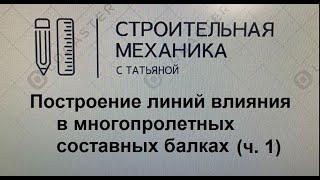 Построение линий влияния в многопролетных балках / строительная механика