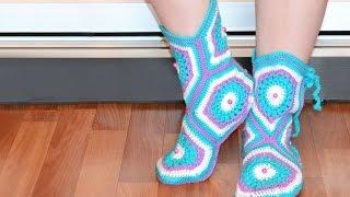 Мастер-класс по вязанию тапочек-сапожек крючком. How to crochet home slippers, boots