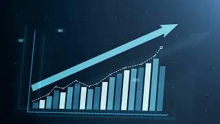 Beautiful 3D animation of rising bar graph, following the arrow, trading on the stock exchange