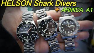 Helson Shark Diver 38mm and 40mm Armida A1 42mm Automatic Dive Watch Titanium and Stainless Steel