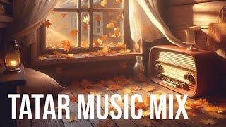 Autumn forest with falling leaves and a mix of Tatar retro music