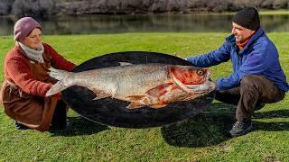 We Cooked a Huge Monster Fish Underground in Mountain Village!