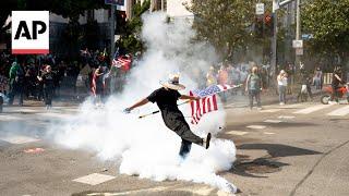 Police launch tear gas during 'No Kings' protest in Los Angeles