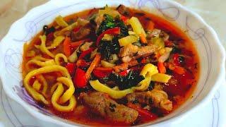 Lagman with homemade noodles.A very tasty recipe.