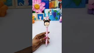 Kawaii Clay Girl with Bubblegum  | DIY Soft Clay Pen #youtubeshorts #diy #craft