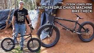 Tyson's signature Wethepeople Chaos Machine bike check; a freestyle BMX disc brake frame setup.