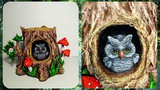 МК Сова в пне из ваты / Ватная игрушка  / DIY Owl in a cotton stump