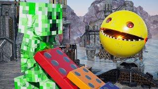 Robot Pacman VS Minecraft Giant Creeper & Giant Dominoes Effect