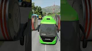 Capsule Buses & Cement Truck vs Hydraulic Crush - BeamNG.Drive #shorts #beamngdrive #bus