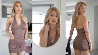  NEW! Selina Amy Walks | Walking and Modeling in Sheer Mini Dress 