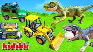 Toy T-Rex Attacks Excavator & Steals Dino Egg!  Construction Trucks  Toys Video for Kids | Kidibli