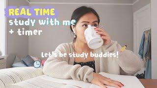 REAL TIME study with me (no music): 2 hour pomodoro session with breaks (background noise)