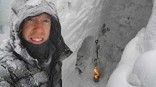 Survival Camping in 12 ft (4 m) of Snow During a Blizzard