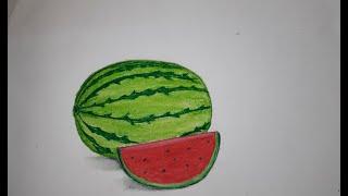 How to draw watermelon easy step by step |watermelon drawing with oilpastels |fruit drawing