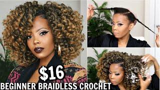 $16 FASTEST BRAIDLESS CROCHET + U-PART WIG HACK |4C HAIR |NO HAIR OUT NO TENSION BEGINNERS|TASTEPINK