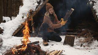 Harvesting Firewood at Bushcraft Camp - Axework, Bucksaw, and Fire Cooking