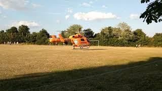 Air ambulance helicopter take off from Peterborough werrington playing field