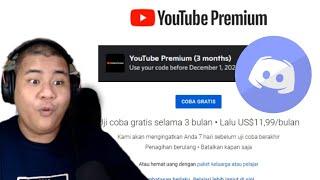 CARA CLAIM REEDEM CODE YOUTUBE PREMIUM 3 BULAN DARI DISCORD