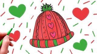 how to draw a cute and warm winter hat with hearts easy and simple