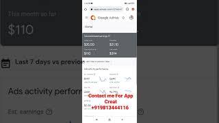 Today Admob Earning / Creat App And Earn Money/ Contact WhatsApp 9813444116