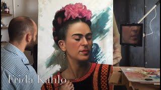 Omar Ortiz pintando a Frida Kahlo Hiperrealismo Hyperrealism oil paint