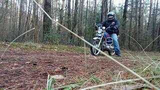 Мопед Альфа 50 куб по бездорожью в лесу, испытание на прочность.