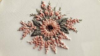 Easy Pink Flower Dimensional Embrodery Flower Stitches