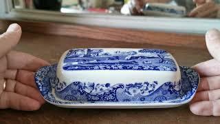 Spode Italian Blue and White China Lidded Butter Dish