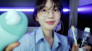 Korean ASMR(sub) Face Cleansing for friends during exam RP |  Layered sound