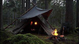 3 Days Solo Bushcraft Trip - Canvas Lavvu Shelter - Monster Pike Fight - Camp Craft