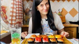 МУКБАНГ ЗАПЕЧЕННЫЕ РОЛЛЫ С КРЕВЕТКОЙ, КРАБОМ, УГРЕМ И КУРИЦЕЙ #food #asmr #mukbang #breakfast