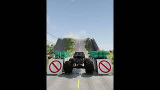 School Bus & Car vs Giant Pit Bollards Crash #06 - BeamNG.Drive