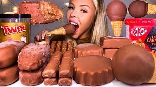 ASMR КИТ-КАТ СОЛЕННЫЙ КАРАМЕЛЬ ICE КРЕМ, TWIX, ЛЕСНОЙ ОРЕХ, ШОКОЛАД DIP, КЛОНДАЙК МУКБАНГ  HUNNIBEE