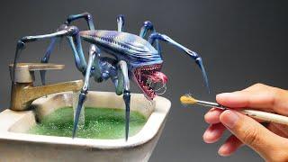 How To Make Alien Spider In The Sink Diorama / Polymer Clay / Epoxy resin