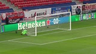 RB Leipzig’s Gulacsi dives in the net vs Liverpool