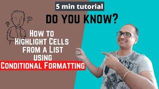 Highlight cells in Excel if available in a given list using Conditional Formatting