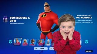 Gifting My 11 Year Old Kid NEW Fortnite Skins Unlocking THE INCREDIBLES & NEW Free Fortnite Reward