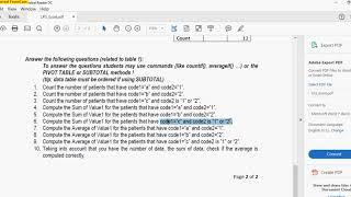 Excel exercise,  the function "COUNTIF" and basics on "Pivot table" (LP3, Q1-9)