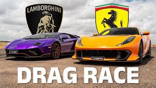 V12 Lamborghini v V12 Ferrari DRAG RACE! Aventador Ultimae vs 812 Competizione