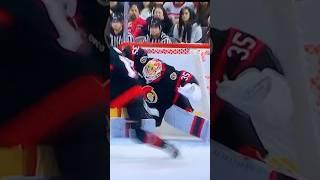 Senators G #35 Linus Ullmark fights off 2 Red Wings snipers shots.