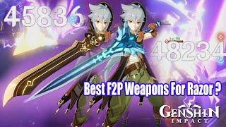 Genshin Impact - Razor C4 Best F2P Weapons Prototype vs Snow-Tombed Damage Comparison