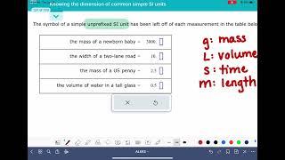 ALEKS: Knowing the dimension of common simple SI units