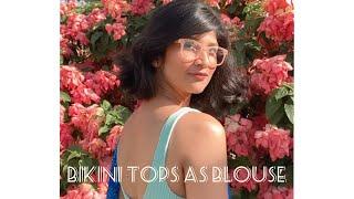 How to wear bikini tops/ crop tops / bralettes as saree blouses | Saree styling | Nischitha Jain