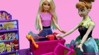 Barbie Doll Grocery Store Market Playset + Anna (Frozen) Go Shoping - Barbie supermarket platset