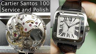 Cartier Santos 100 Service and Refinish - Watch Repair, Polishing, and Brushing - Cartier 076 2878