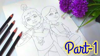 How to Draw Cute Radha Krishna/Krishna Drawing Step by Step/Outline Tutorial