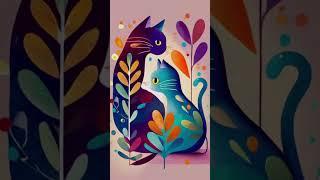 Minimalism watercolor painting cats with Nemury'sgraphic style