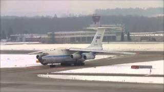 ( AMAZING RUSSIAN PLANE SOUND!!! ) Ilyushin-76 taxiing / take off and Ilyushin-96 taxiing at ZRH